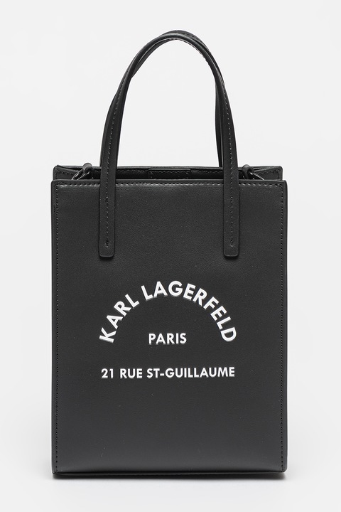 Karl Lagerfeld, Кожена голяма чанта с контрастиращо лого, Черна