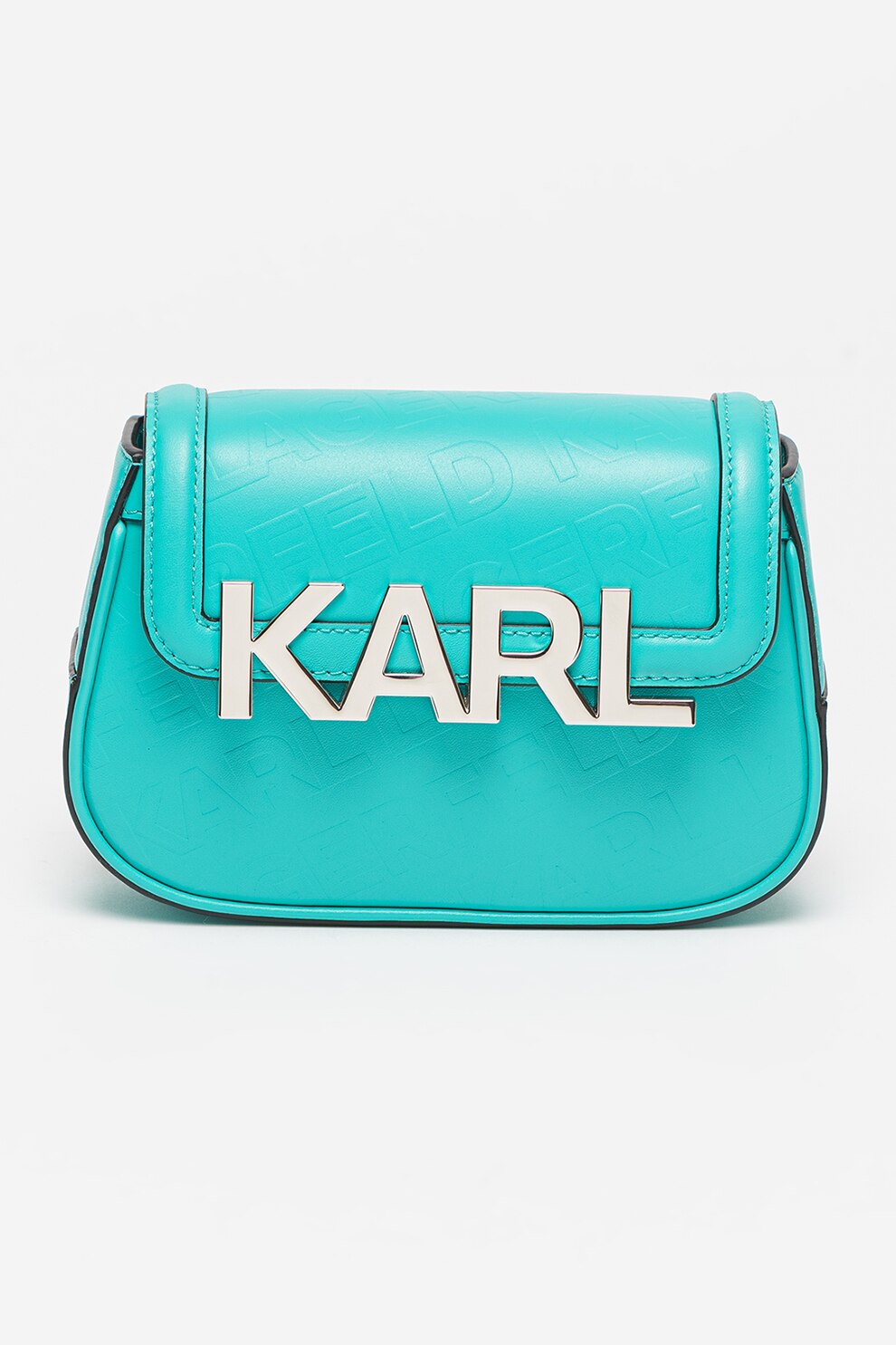 Karl Lagerfeld, Geanta crossbody de piele cu logo in relief, Verde deschis, Argintiu