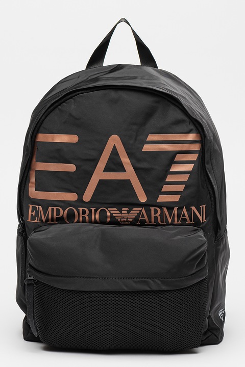EA7, Rucsac unisex cu imprimeu logo, Negru, Roz prafuit