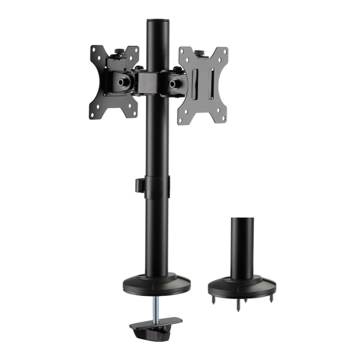 Suport birou pentru 2 monitoare LDT40-G02, Brateck, 17-32 inch, 8 kg, Otel/Plastic, Negru