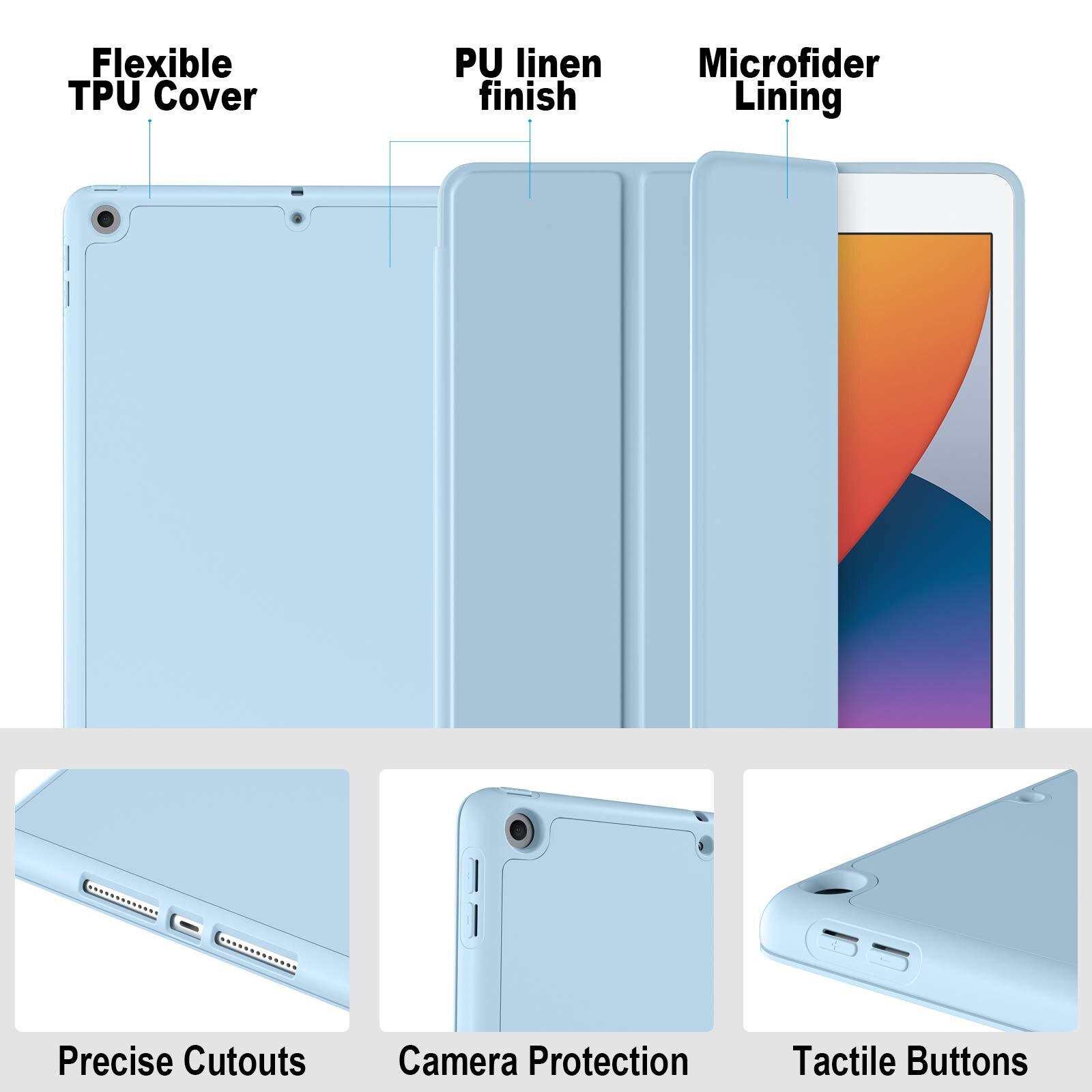 Husa tableta, NOUSEG, Pentru iPad 10,2 2021/2020 9th/8th, TPU, Albastru