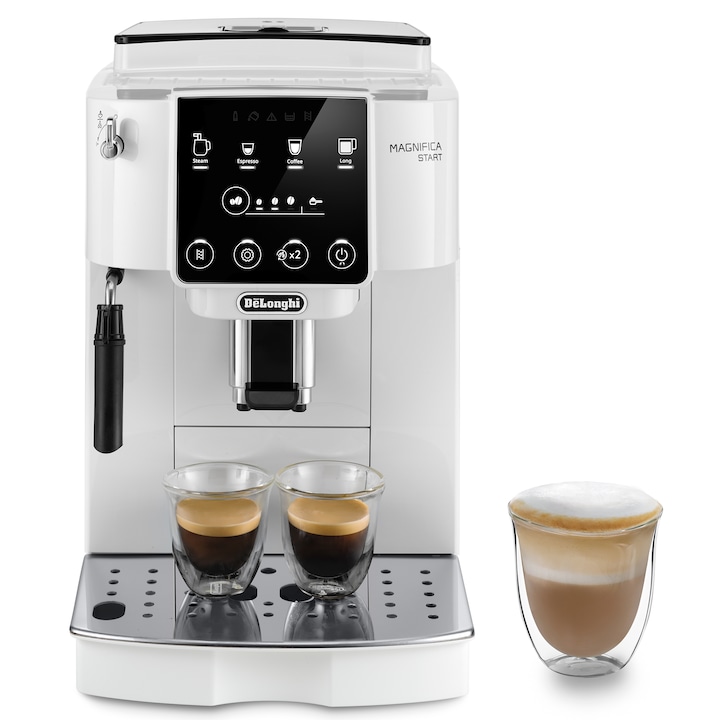 Кафеавтомат De'Longhi Magnifica Start ECAM 220.20.W, 1450 W, 1.8 л, 15 bar, Ръчна система за разпенване на мляко, Бял