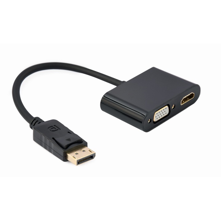 Gembird A-DPM-HDMIFVGAF-01 DisplayPort apáról HDMI + VGA anya adapter, kábel hossz: 15 cm, fekete