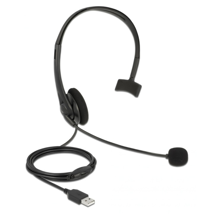 Delock Ultrakönnyű USB Mono fejhallgató hangerő szabályozóval személyi számítógéphez és laptophoz (27177) (27177)