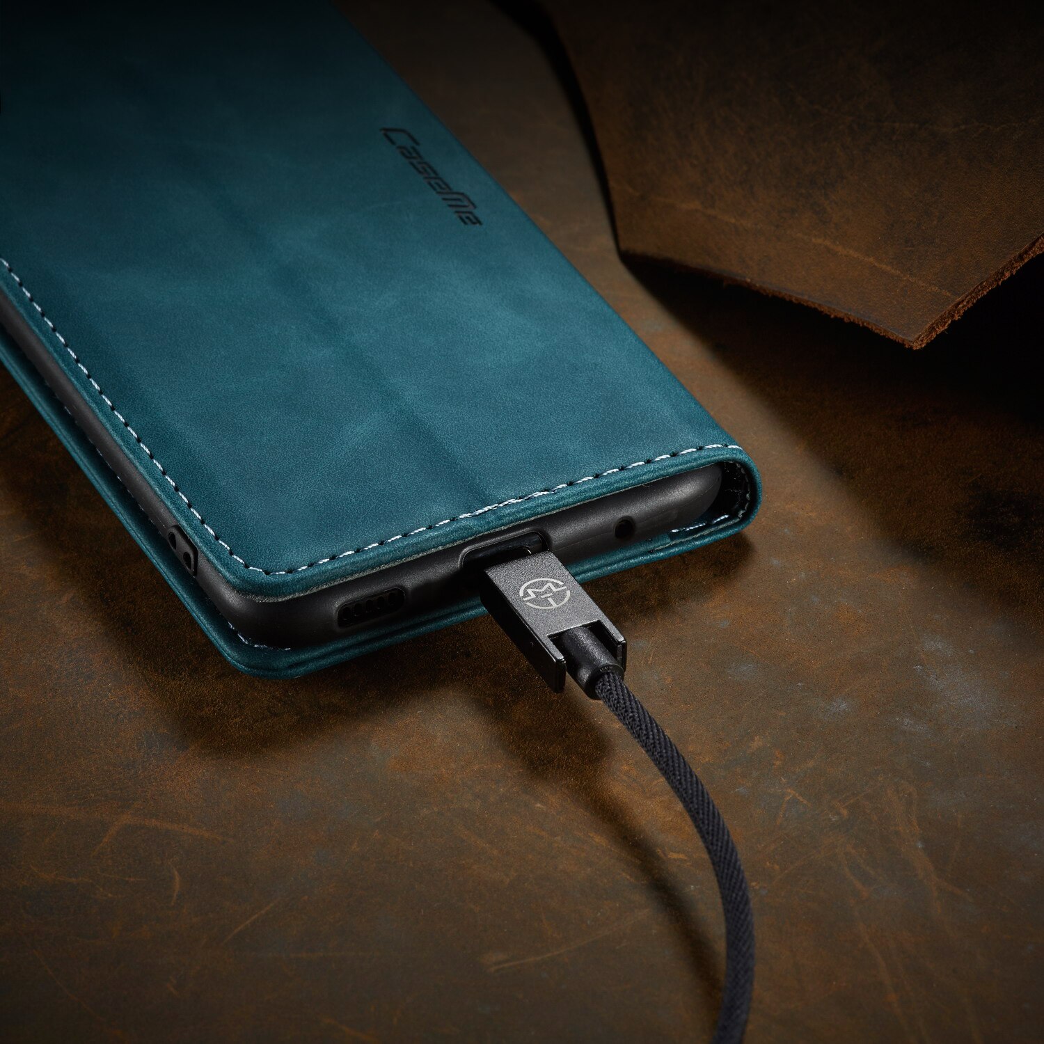 Husa pentru Xiaomi Redmi Note 10 Pro CaseMe, slim, piele, tip portofel, stand, inchidere magnetica, suport carduri, textura catifelata, Albastru verzui