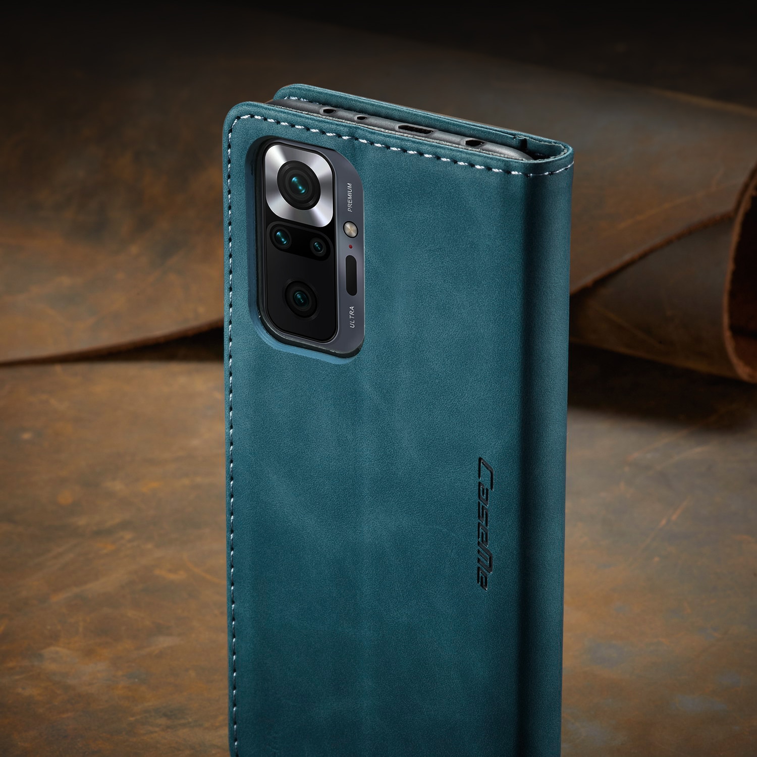Husa pentru Xiaomi Redmi Note 10 Pro CaseMe, slim, piele, tip portofel, stand, inchidere magnetica, suport carduri, textura catifelata, Albastru verzui