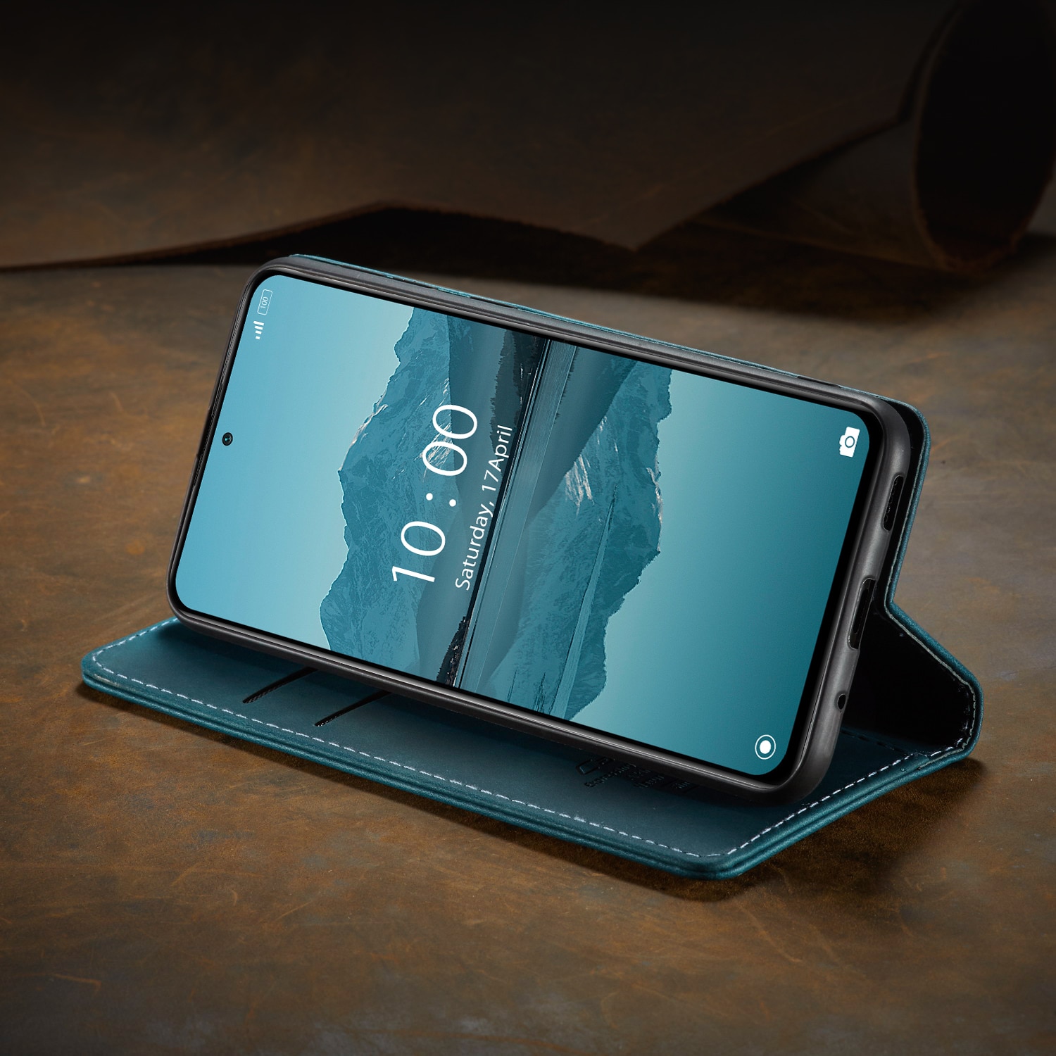 Husa pentru Xiaomi Redmi Note 10 Pro CaseMe, slim, piele, tip portofel, stand, inchidere magnetica, suport carduri, textura catifelata, Albastru verzui