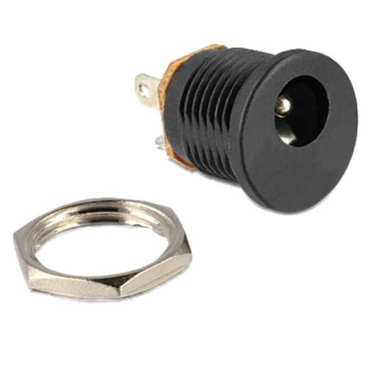 Mufa DC, Delock, 2.1 x 5.5 mm, Negru/Argintiu