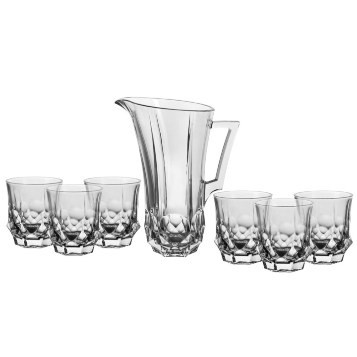Set 6 pahare cu ulcior, Bohemia, Cristal, Transparent
