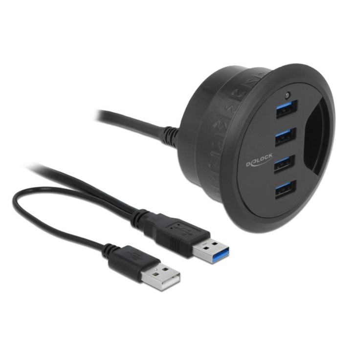 USB хъб, Delock, 4 порта, USB 3.0, 5 Gbps, 60/80 mm, Черен