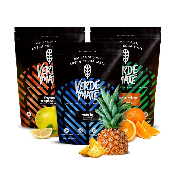 Készlet Yerba Mate, Verde Green, Mas IQ, Summertime, Frutos Tropicales, Gyümölcs, 1,5 kg