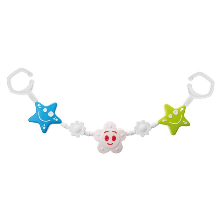 Jucarie carucior, Stelute si floare, alb, 40 cm