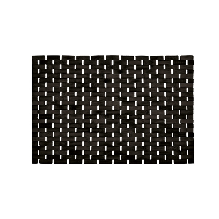 Covoras baie Palito Kleine Wolke, negru, din lemn de bambus, dreptunghiular, 50x70cm