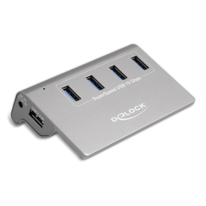 USB хъб, Delock, 4 USB порта, 10 Gbps, сив