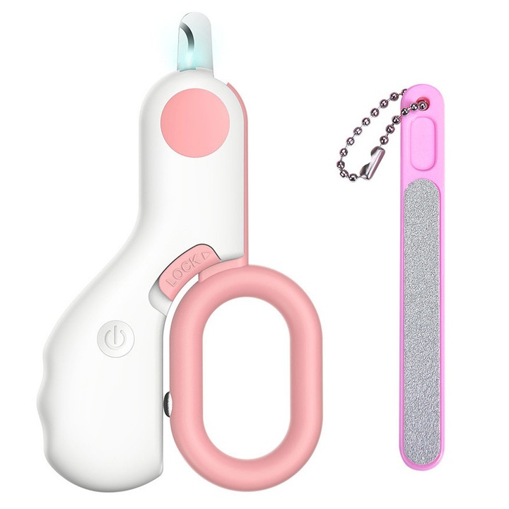 Aparat de taiat unghii pentru animale, Cu LED, Otel inoxidabil, Roz