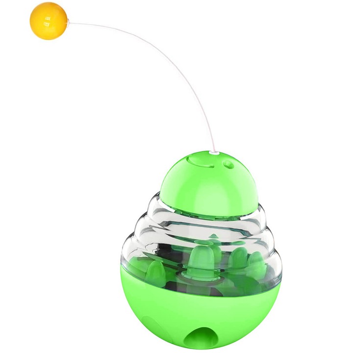 Interaktív labda macskáknak, 10x10x12,5 cm, zöld