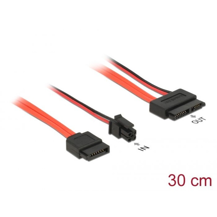 Delock SATA-kábel, 6 Gb/s, 7 tus csatlakozóhüvely + 4 tus csatlakozódugó > 13 tus Slim SATA-csatlako (DL-84848)