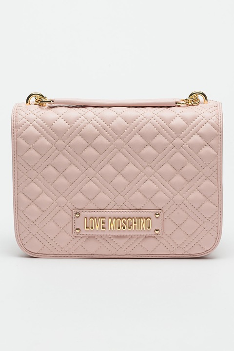 Love Moschino, Екологична кожена чанта през рамо с ватирана визия, Розово