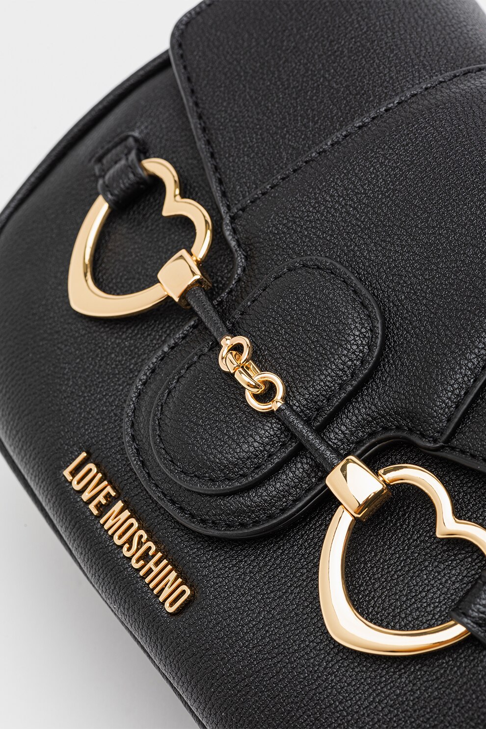 Love Moschino, Geanta crossbody din piele ecologica cu logo metalic, Negru eMAG.ro