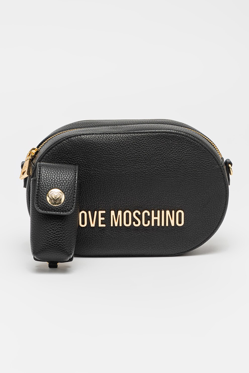 Love Moschino, Geanta crossbody cu aplicatie logo metalica, Negru eMAG.ro