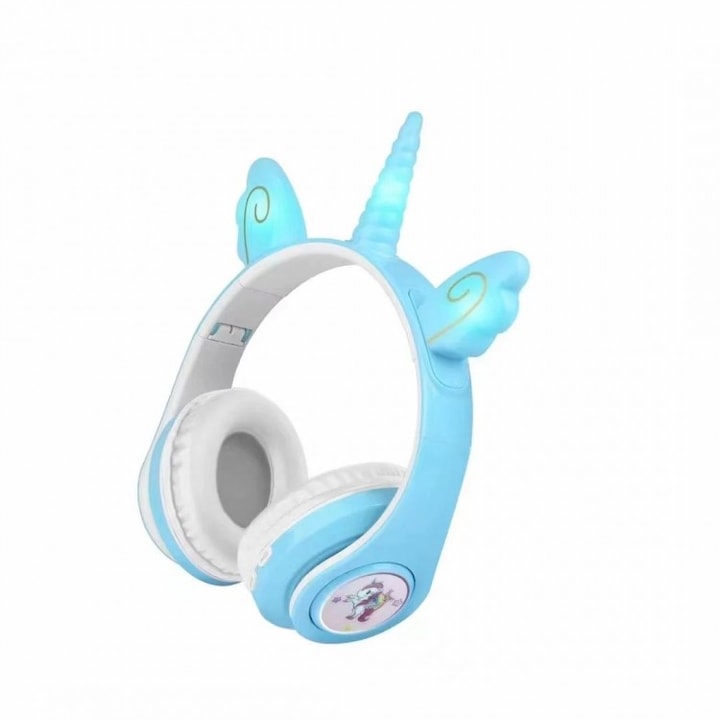Безжични слушалки Unicorn с LED светлини, LB29, Tescomak, син цвят