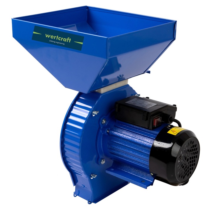 Moara electrica pentru uruiala si cereale Wertcraft 3.8 kW, 300 kg/h, 16 ciocanele, 4 site incluse, albastra
