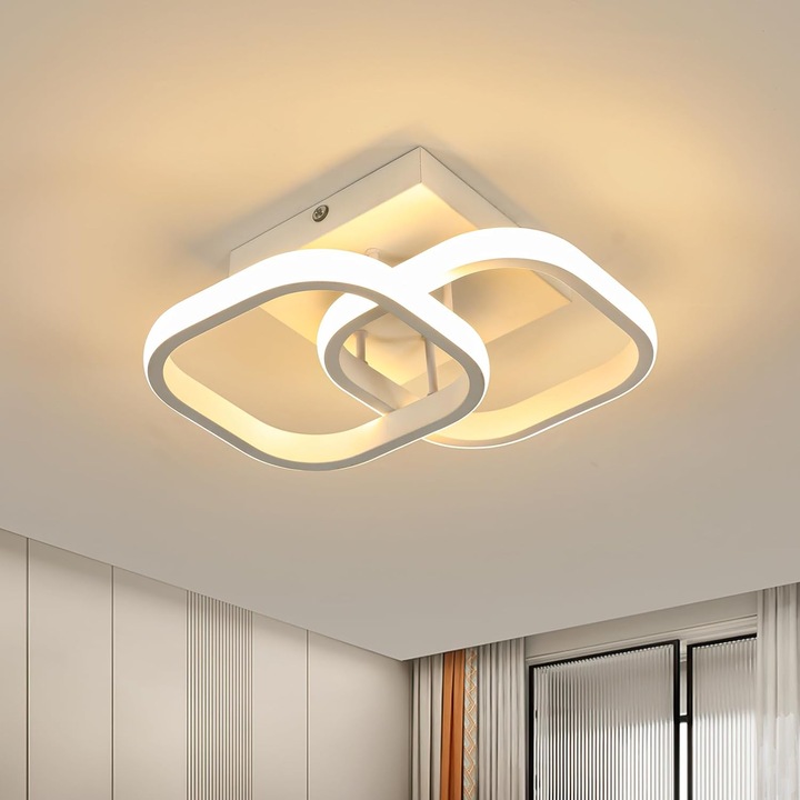 Lustra LED, Goeco, Plafoniera，Acril/Metal, Model patrate, 22 W, Lumina Calda 3000K, Alb, Pentru coridor, birou, dormitor, bucatarie，living