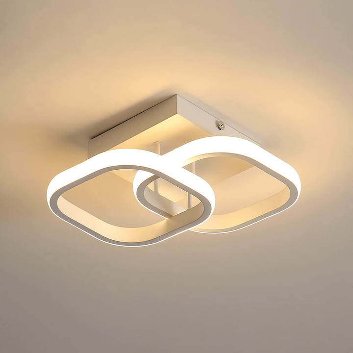 LED полилей, Goeco, Акрил/Метал, Квадратен модел, 22 W, Топла светлина, Бял