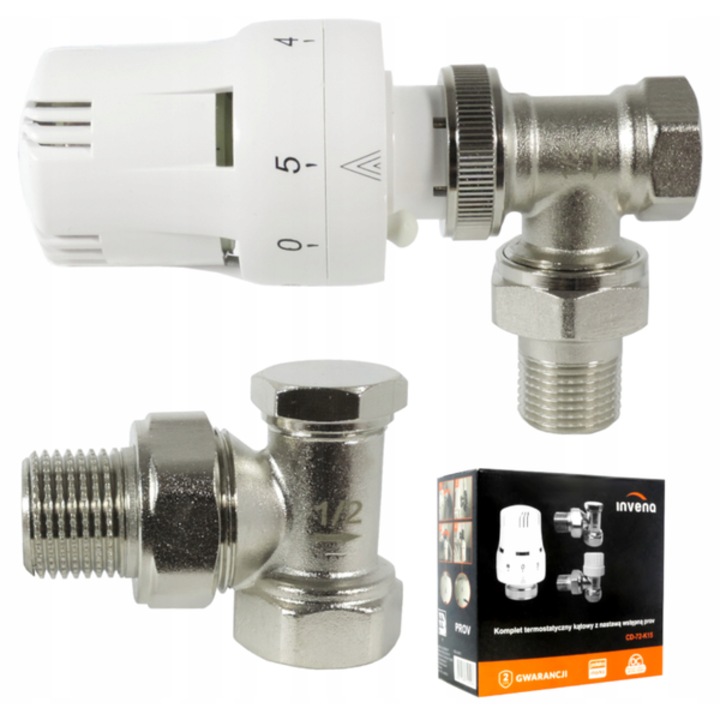 Комплект от 2 никелирани крана с термостатична глава, поток, връщане D. 1/2''