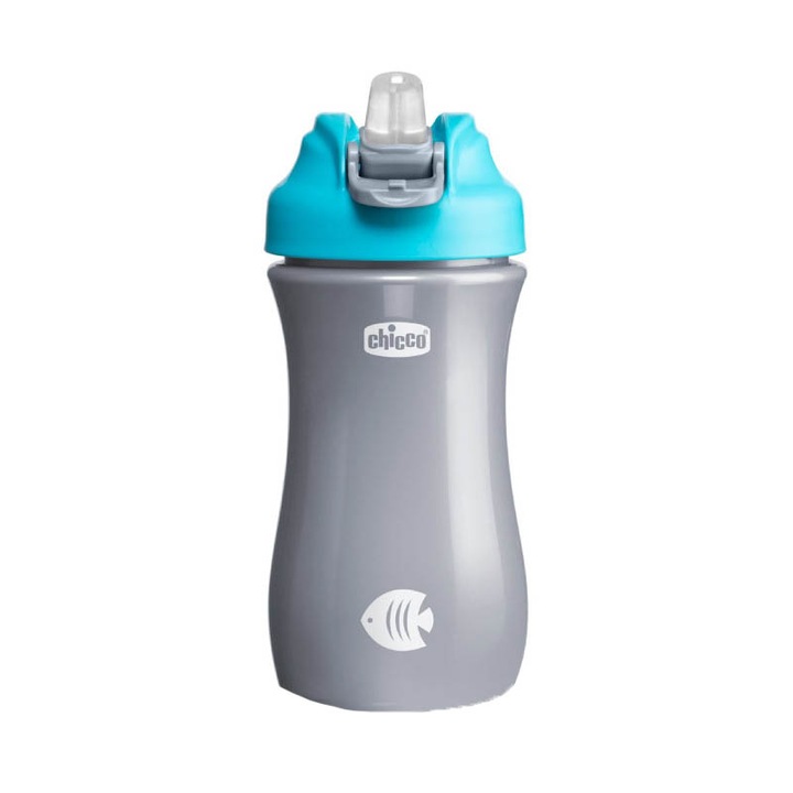 Cana cu cioc si pai Chicco Pop-up Cup 350 ml 144815, Gri 2 ani