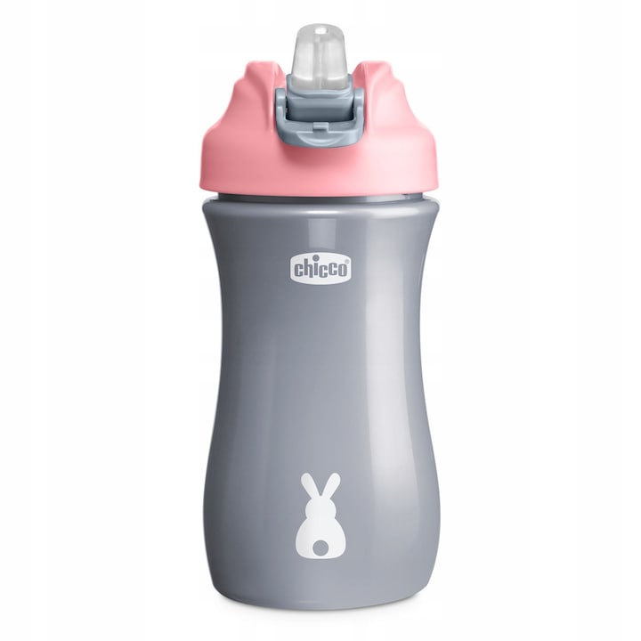Cana cu cioc si pai Chicco Pop-up Cup 350 ml 144808, Gri 2 ani