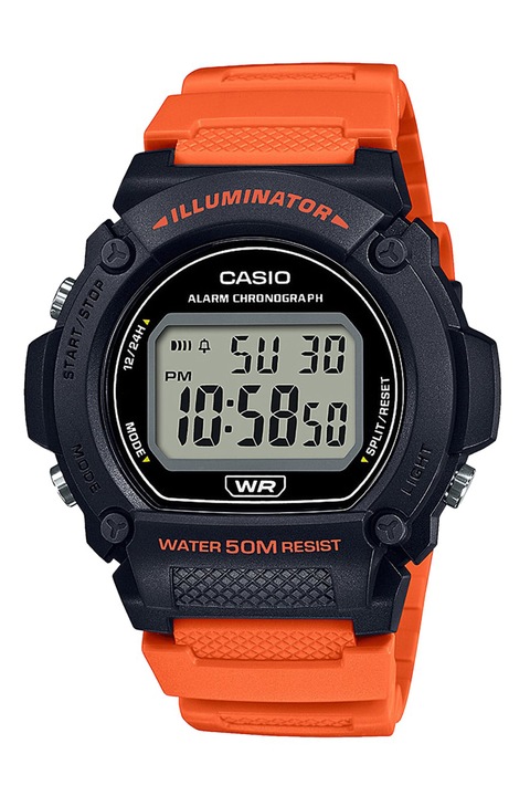 Casio, Дигитален часовник с пластмасова каишка, Черен, Оранжев