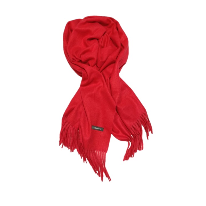 Esarfa Dama tip Sal din Casmir, Capete Franjurate, Sezon Rece, Uni, OniBell Soft Touch, Rosu, 200 x 65cm