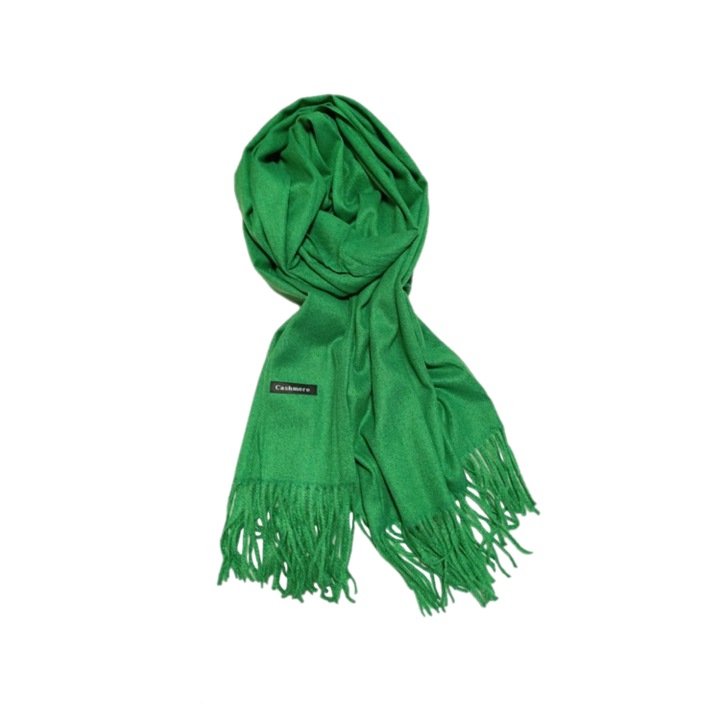 Esarfa Dama tip Sal din Casmir, Capete Franjurate, Sezon Rece, Uni, OniBell Soft Touch, Verde, 200 x 65cm