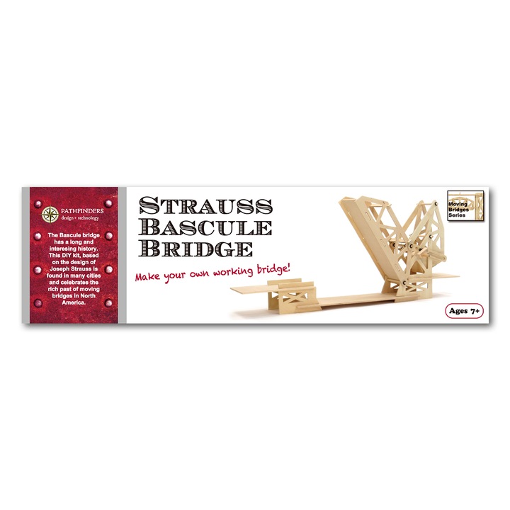 Set constructie Podul basculant, 50 piese, lemn, 53 x 25 x 8 cm, Pathfinders Design, +7 ani