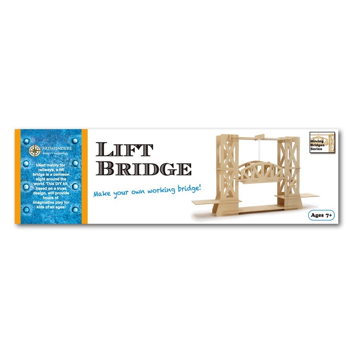 Set constructie, Podul cu ridicare, 34 piese, lemn, 38 x 25 x 8 cm, Pathfinders Design, +7 ani