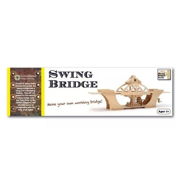 Set constructie, Podul rotativ, 63 piese, lemn, 53 x 20 x 9 cm, Pathfinders Design, +7 ani