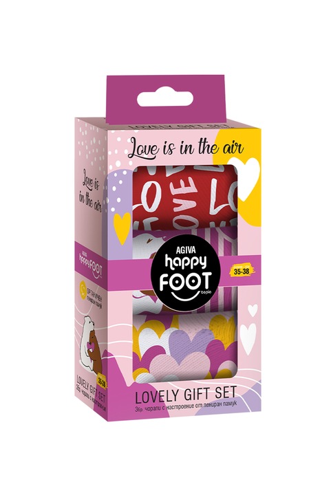 Set 3 sosete dama Agiva Happy Foottopia, Cu imprimeu, LOVE, Multicolor