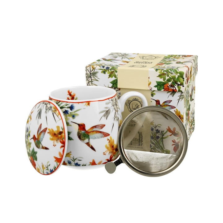 Set cana cu infuzor, Duo, Portelan, 430 ml, Multicolor