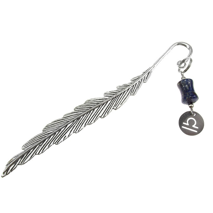 Semn de carte metalic pana zodia Balanta cu lapis-lazuli, GlamBazaar