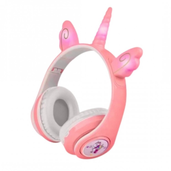 Безжични слушалки Unicorn с LED светлини, LB29, Tescomak, цвят розов