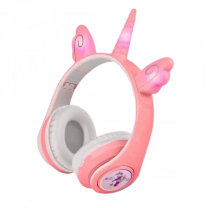 Casti wireless Unicorn cu lumini LED, LB29, Tescomak, culoare roz