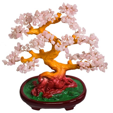 Copac Feng Shui cu Pietre Semipretioase de Cuart Roz, Suport Ceramic ...