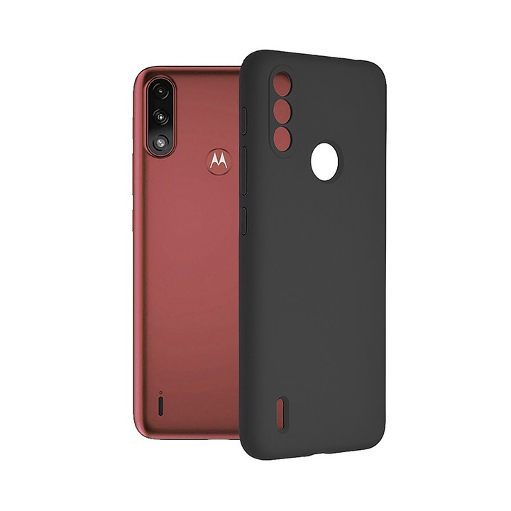 Husa de silicon TPU cu Microfibra pentru Motorola Moto E7 Power / E7i Power, Interior Microfibra, Negru