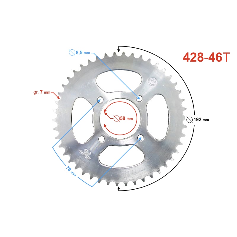 Pinion spate transmisie 46 dinti, pas 428, Barton FR2 - eMAG.ro