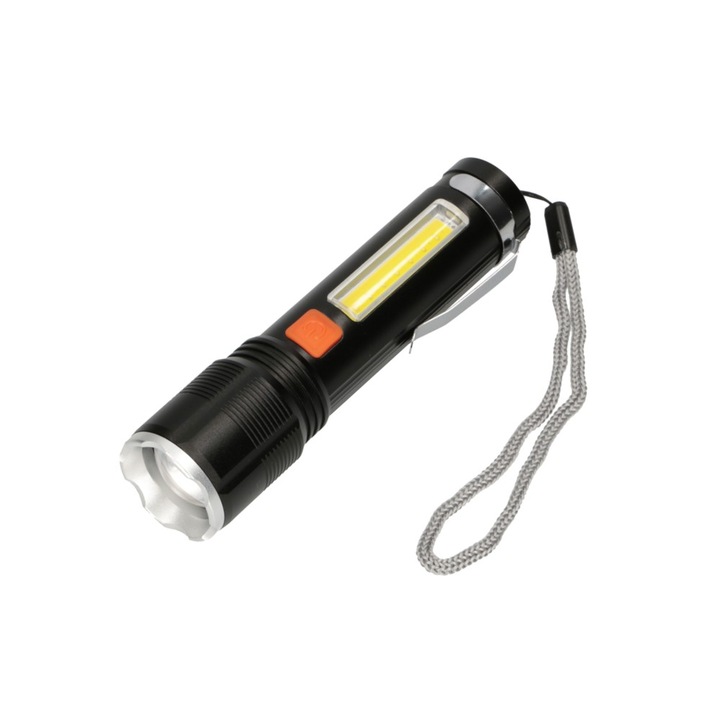 LED фенер с USB зареждане и странична светлина, Extralink, 700lm, черен