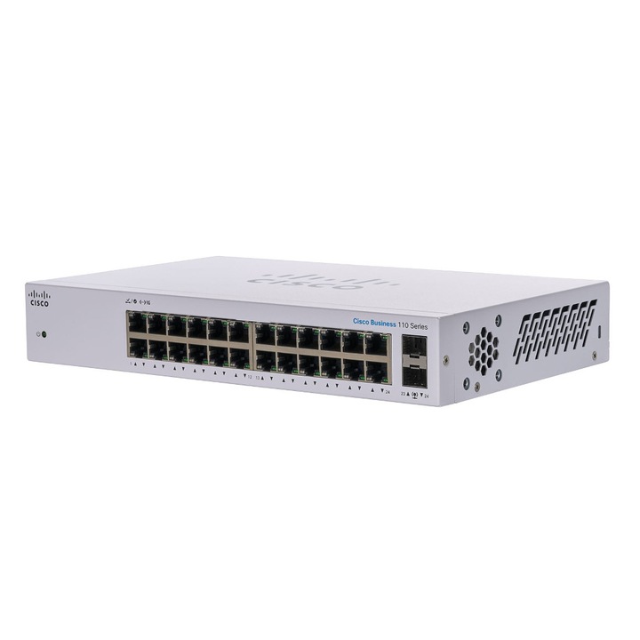 Суич, Cisco, CBS110-24T, 24x RJ45, 16.34 W, 1000Mbps, сив