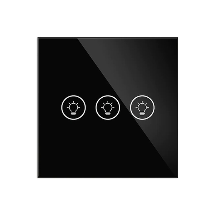 Intrerupator Smart WiFi cu dimmer integrat, 3 circuite, compatibil Tuya