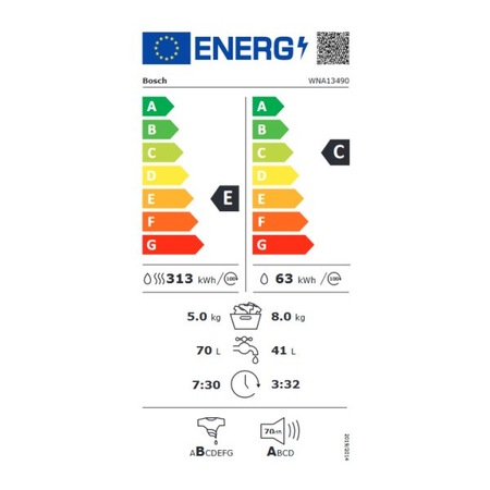 Masina de spalat rufe cu uscator BOSCH WNA13490, clasa E, 8/5 kg, AquaStop, 1400 rpm, alb