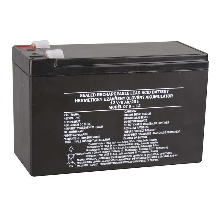 Acumulator plumb acid VRLAB 12V 9Ah EMOS papuc T2, 6.4mm